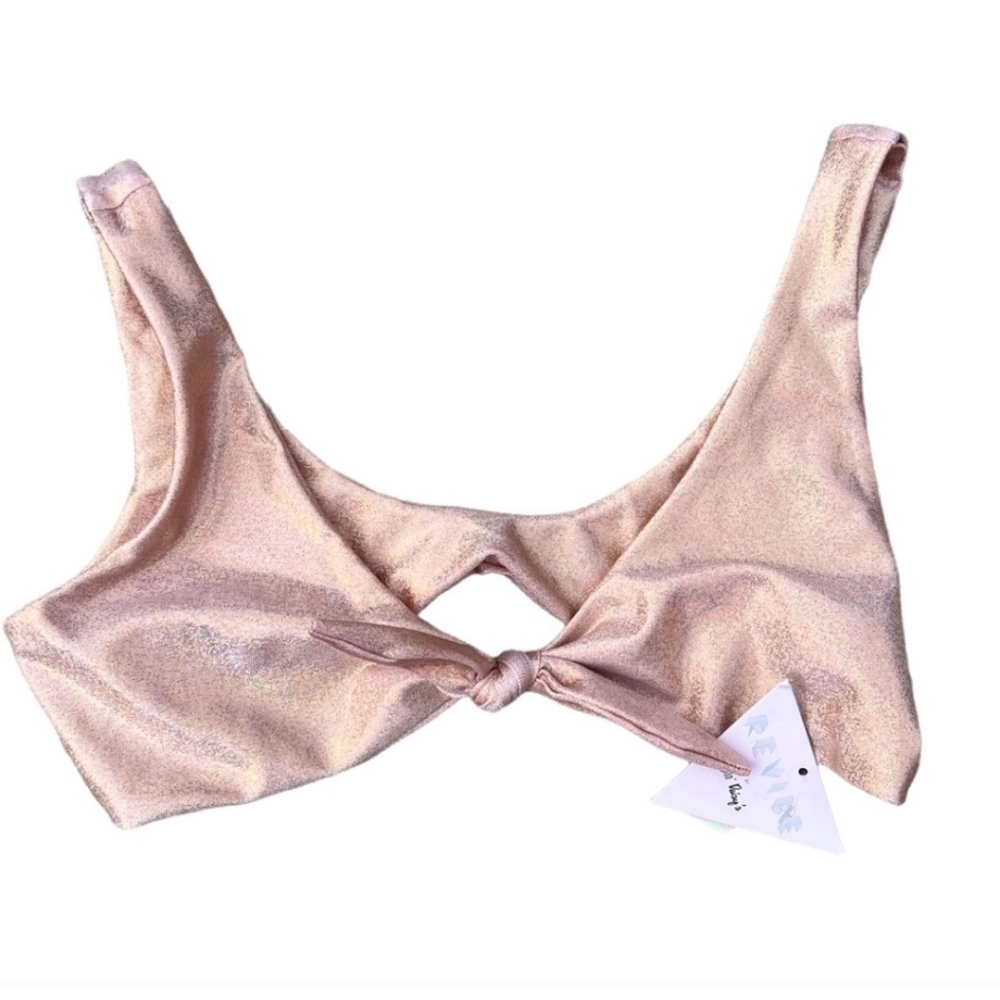 Holographic Emma Dippin Daisy’s Tie Front Bikini Top in Metallic Rose. SZ-LG NWT